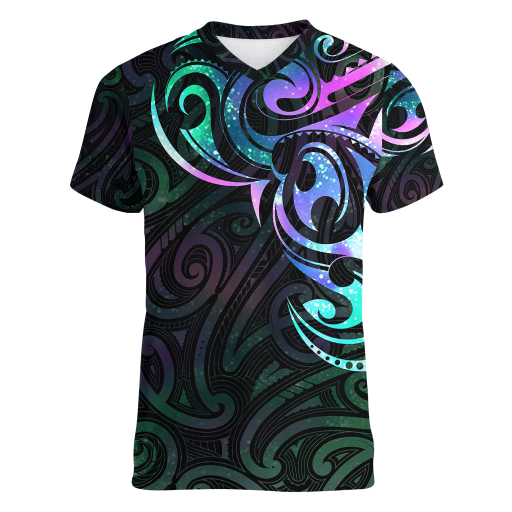Matariki New Zealand Women V Neck T Shirt Maori New Year Galaxy Sky Green LT6 Female Green - Polynesian Pride