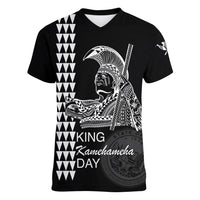 Custom Hawaii Women V Neck T Shirt King Kamehameha Day - White LT6 Female White - Polynesian Pride