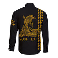 Custom Hawaii Long Sleeve Button Shirt King Kamehameha Day - Gold LT6 - Polynesian Pride