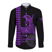 Custom Hawaii Long Sleeve Button Shirt King Kamehameha Day - Purple LT6 Unisex Purple - Polynesian Pride