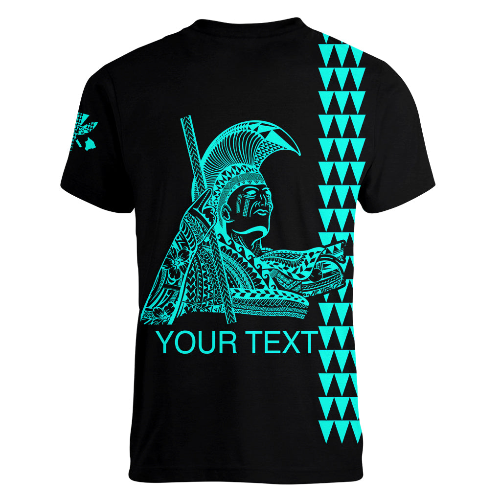 Custom Hawaii Women V Neck T Shirt King Kamehameha Day - Green LT6 - Polynesian Pride