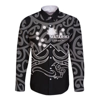 Matariki New Zealand Long Sleeve Button Shirt Maori New Year White LT6 Unisex White - Polynesian Pride