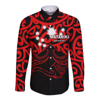 Matariki New Zealand Long Sleeve Button Shirt Maori New Year Red LT6 Unisex Red - Polynesian Pride