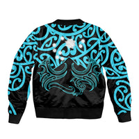 Matariki New Zealand Sleeve Zip Bomber Jacket Maori New Year Light Blue LT6 - Polynesian Pride
