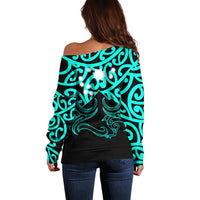 Matariki New Zealand Off Shoulder Sweater Maori New Year Turquoise LT6 - Polynesian Pride