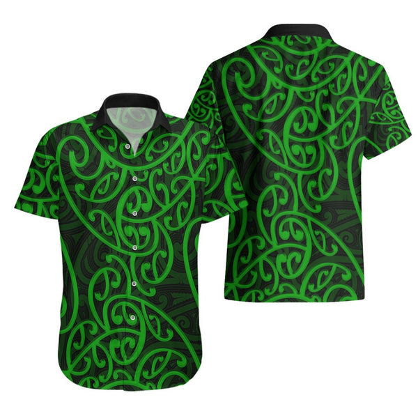 New Zealand Long Sleeve Button Shirt Maori Pattern Turquoise LT6 main image 1