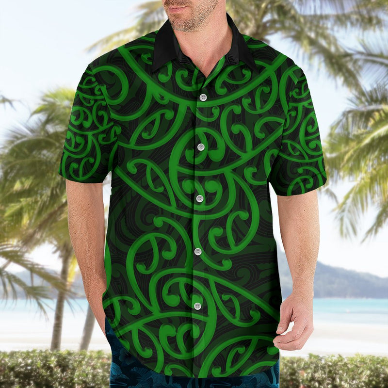 New Zealand Long Sleeve Button Shirt Maori Pattern Turquoise LT6 main image 0