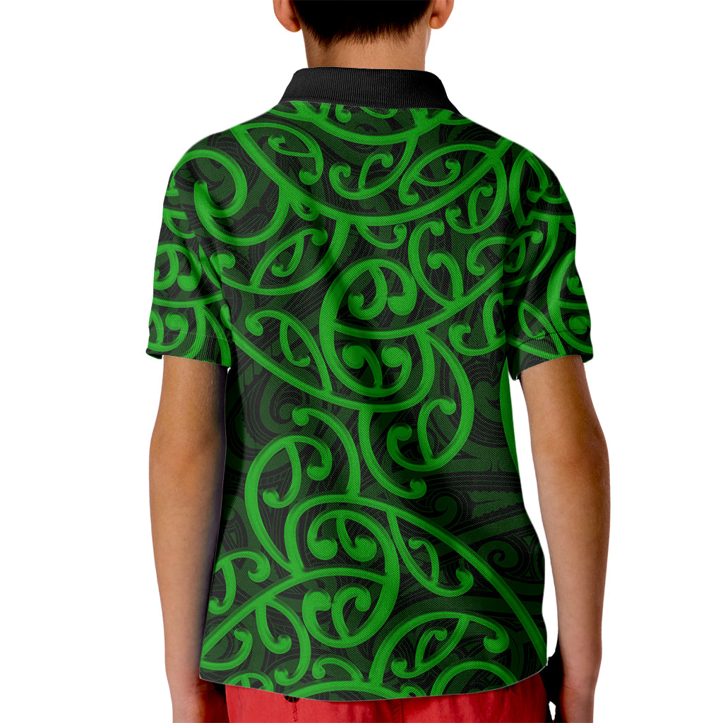 New Zealand Kid Polo Shirt Maori Pattern Green LT6 - Polynesian Pride