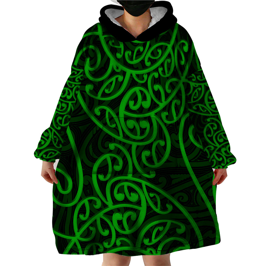 New Zealand Wearable Blanket Hoodie Maori Pattern Green LT6 - Polynesian Pride