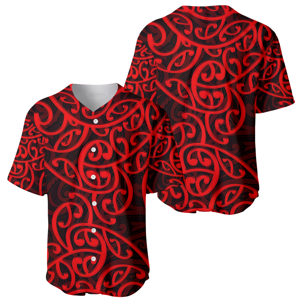 New Zealand Baseball Jersey Maori Pattern Red LT6 - Polynesian Pride