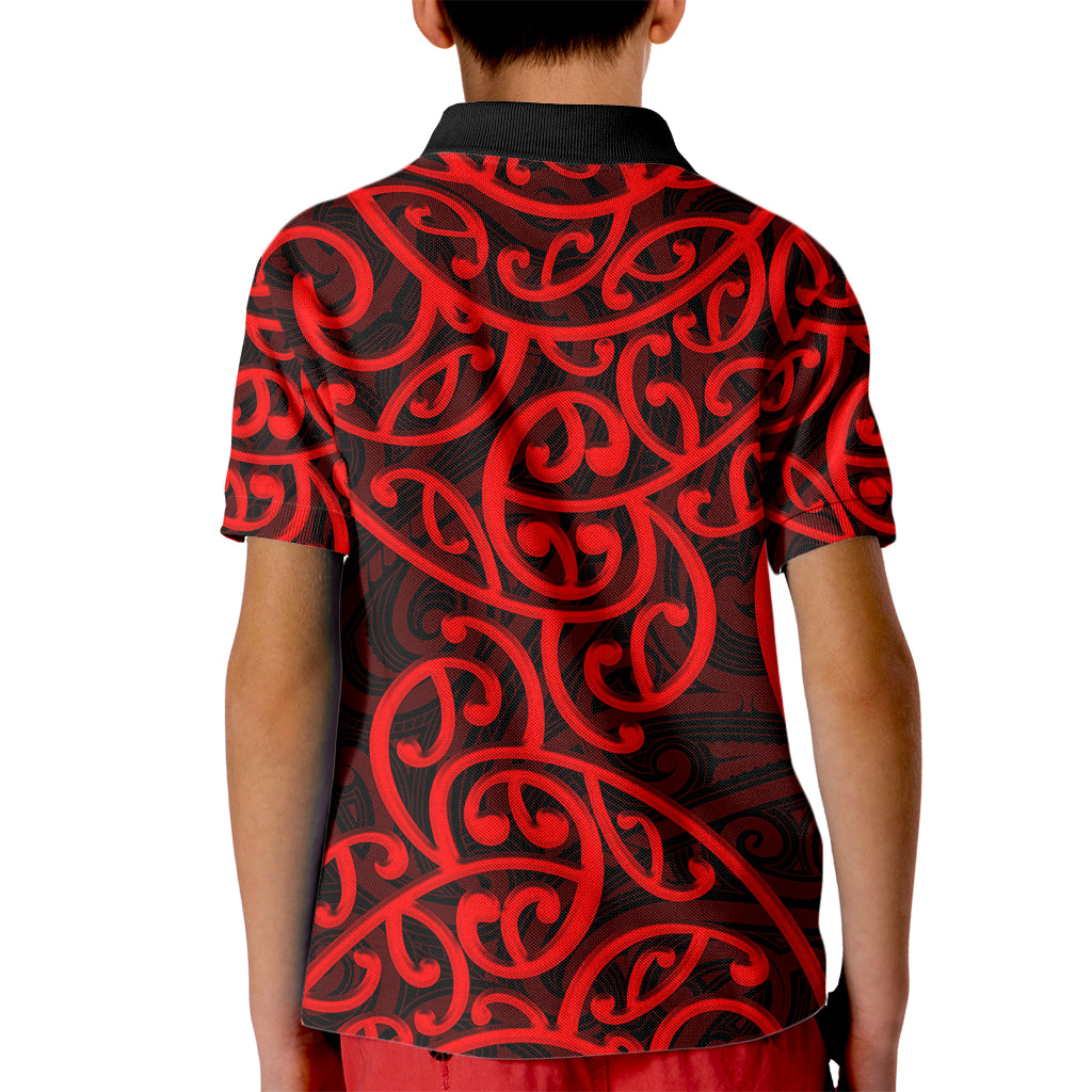 New Zealand Kid Polo Shirt Maori Pattern Red LT6 - Polynesian Pride