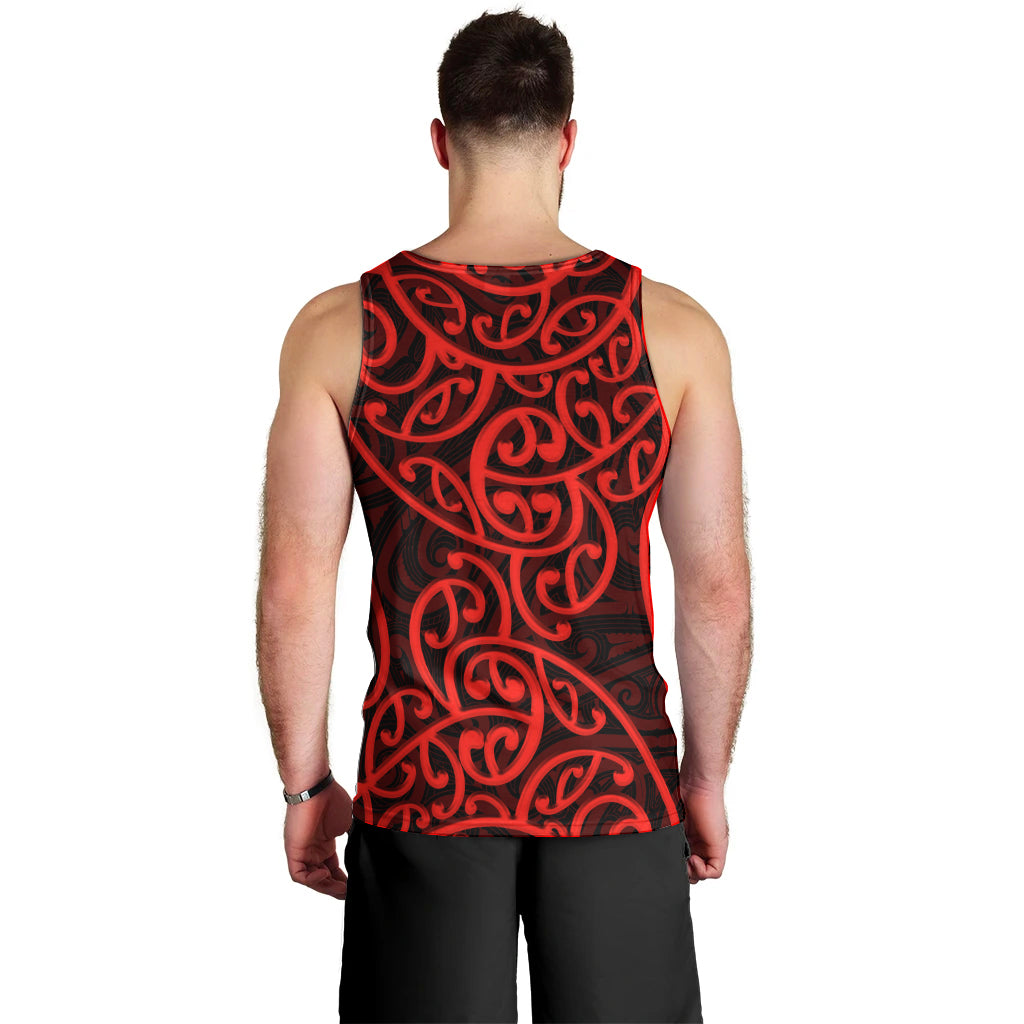 New Zealand Men Tank Top Maori Pattern Red LT6 - Polynesian Pride