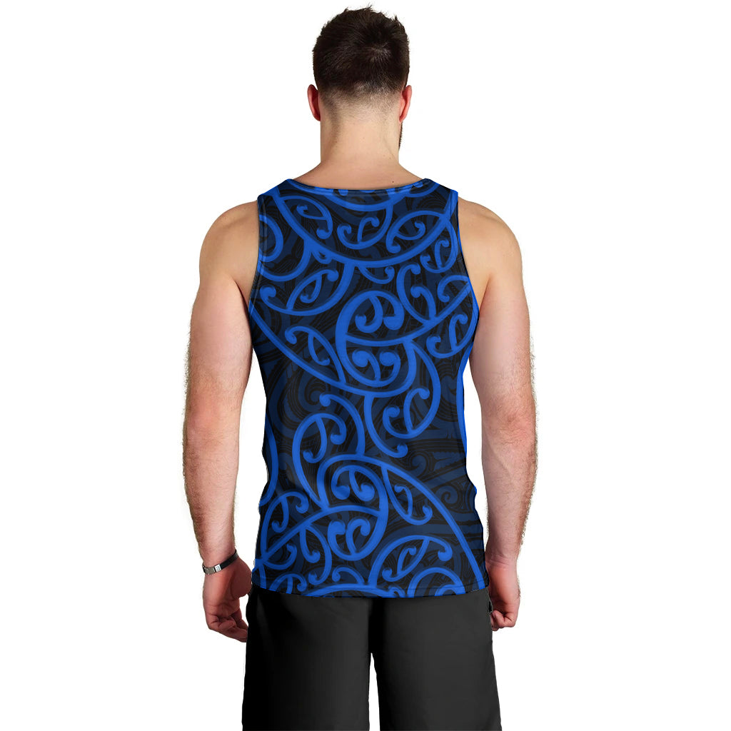 New Zealand Men Tank Top Maori Pattern Blue LT6 - Polynesian Pride