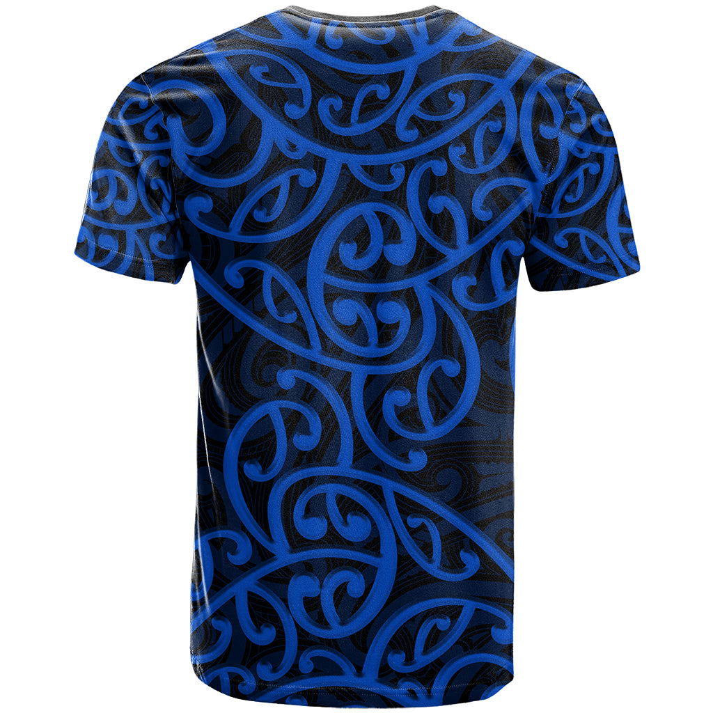 New Zealand T Shirt Maori Pattern Blue LT6 - Polynesian Pride