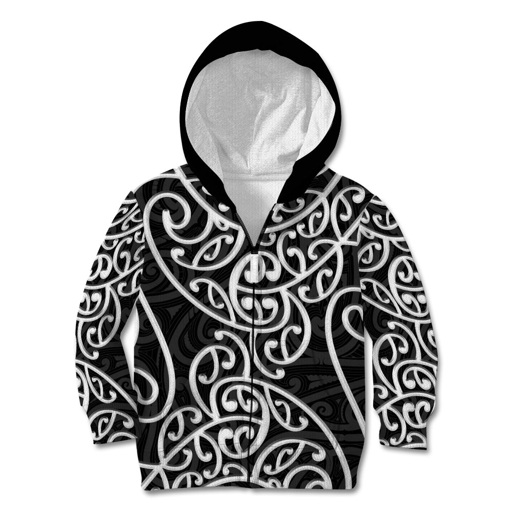 New Zealand Kid Hoodie Maori Pattern White LT6 Zip Hoodie White - Polynesian Pride