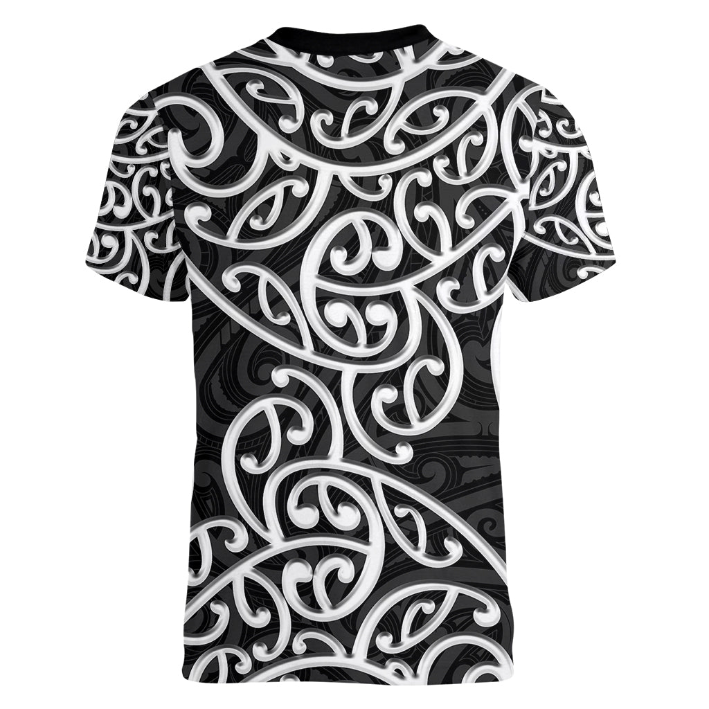 New Zealand Women V Neck T Shirt Maori Pattern White LT6 - Polynesian Pride
