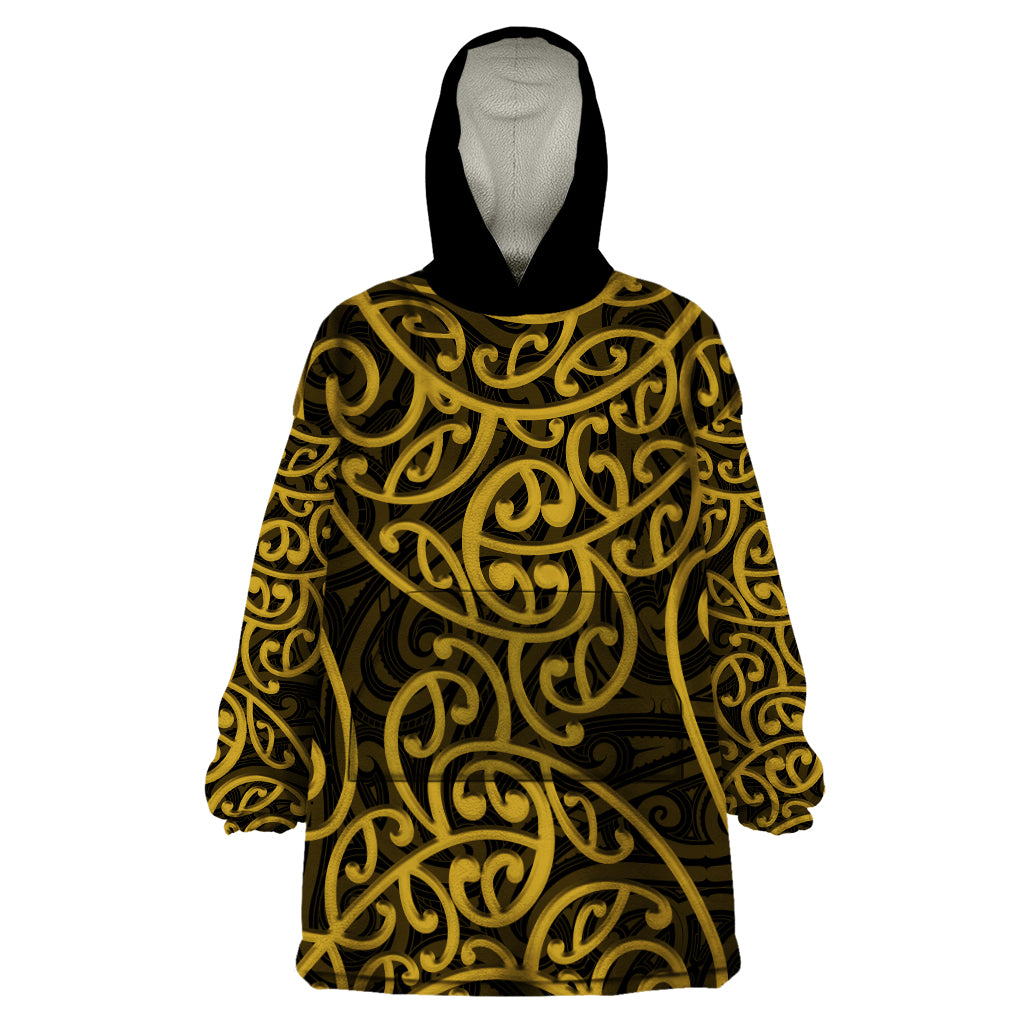 New Zealand Wearable Blanket Hoodie Maori Pattern Gold LT6 One Size Gold - Polynesian Pride