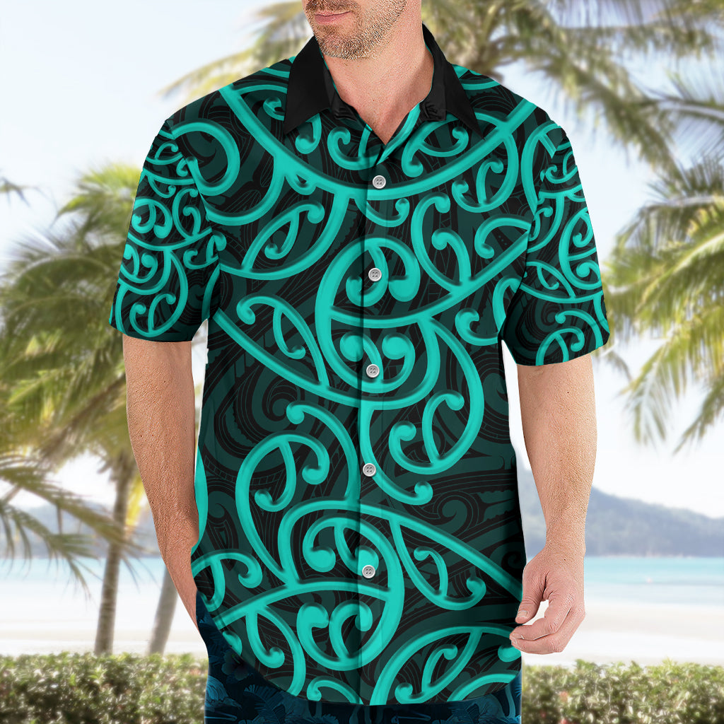 New Zealand Hawaiian Shirt Maori Pattern Turquoise LT6 - Polynesian Pride