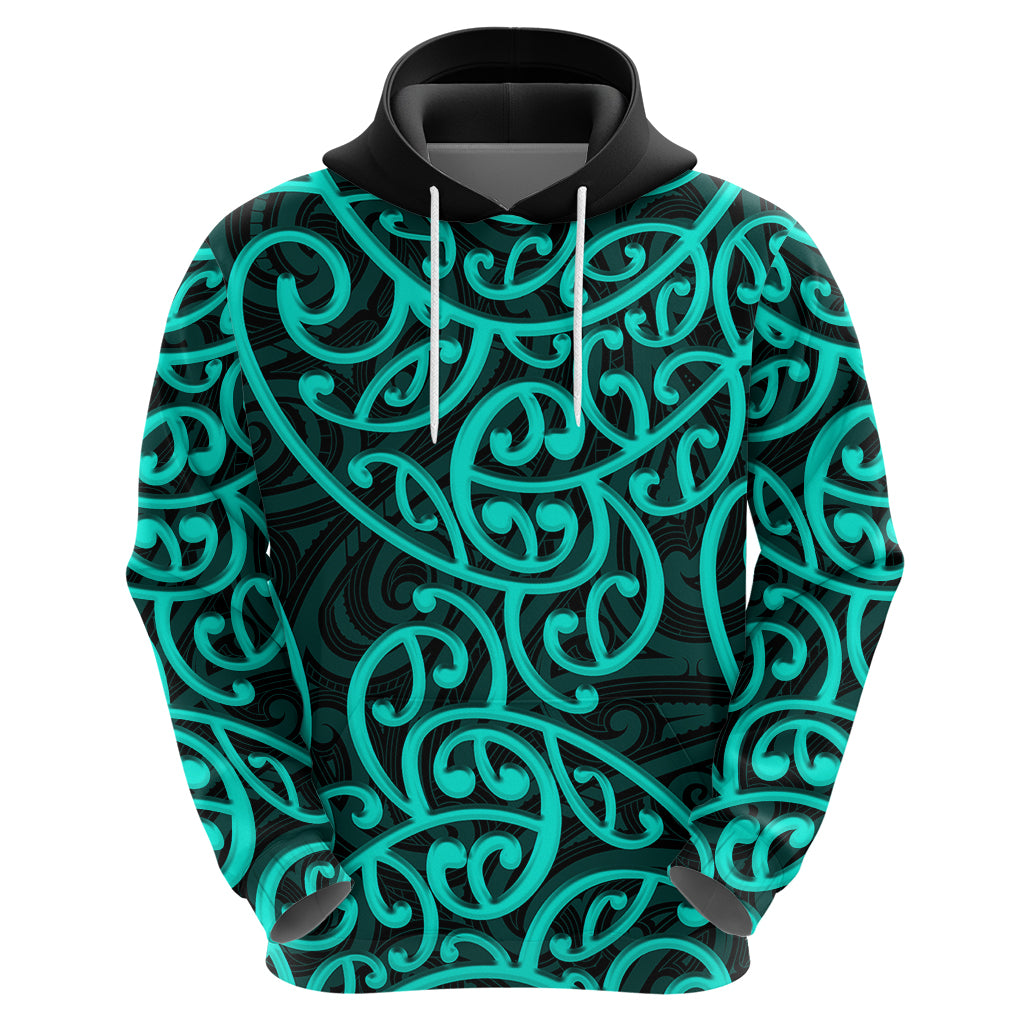 New Zealand Hoodie Maori Pattern Turquoise LT6 - Polynesian Pride