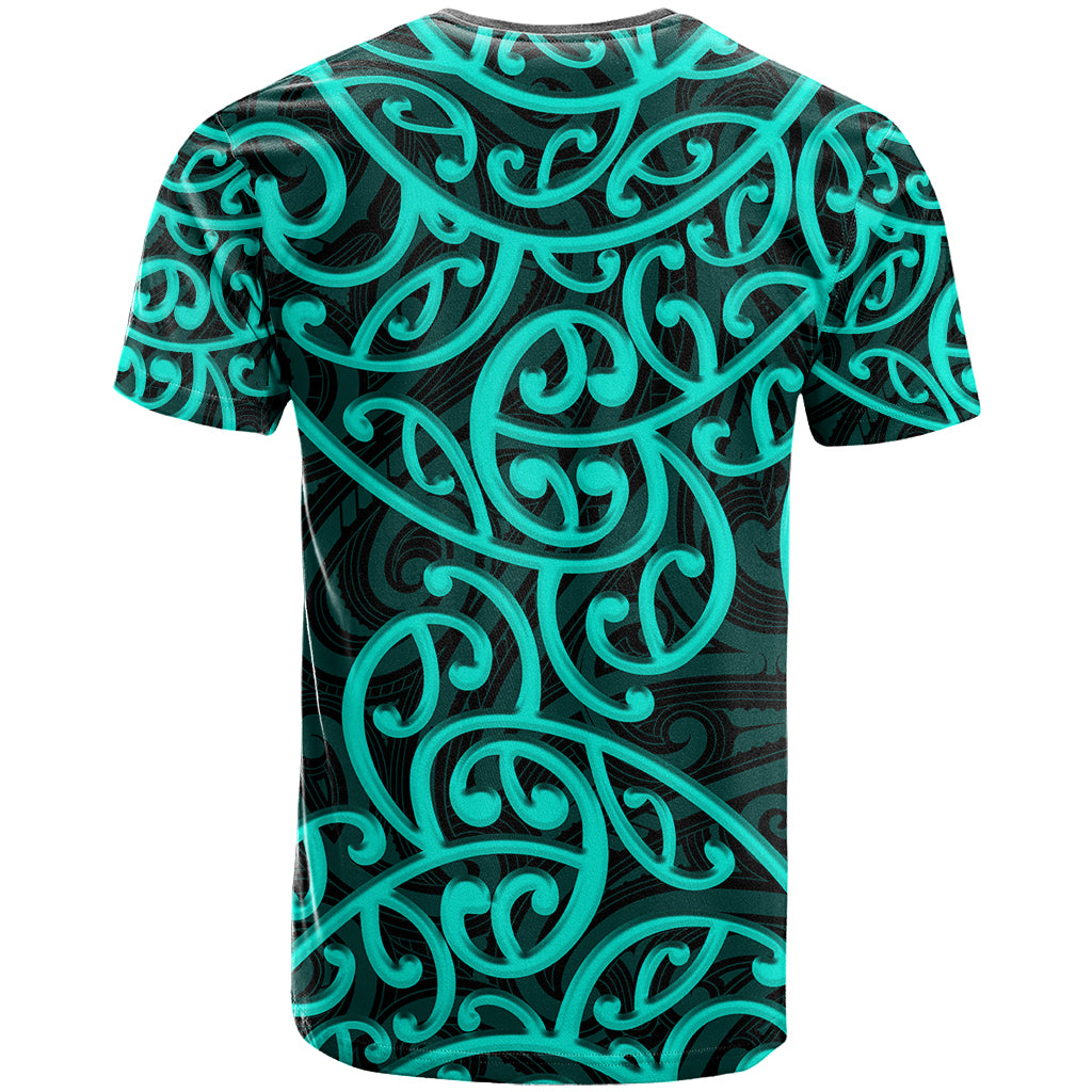 New Zealand T Shirt Maori Pattern Turquoise LT6 - Polynesian Pride