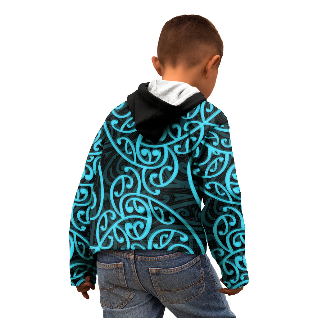 New Zealand Kid Hoodie Maori Pattern Light Blue LT6 - Polynesian Pride