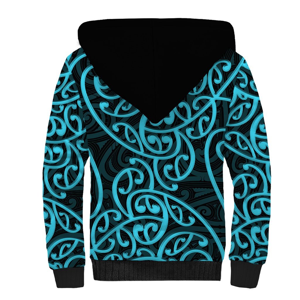New Zealand Sherpa Hoodie Maori Pattern Light Blue LT6 - Polynesian Pride