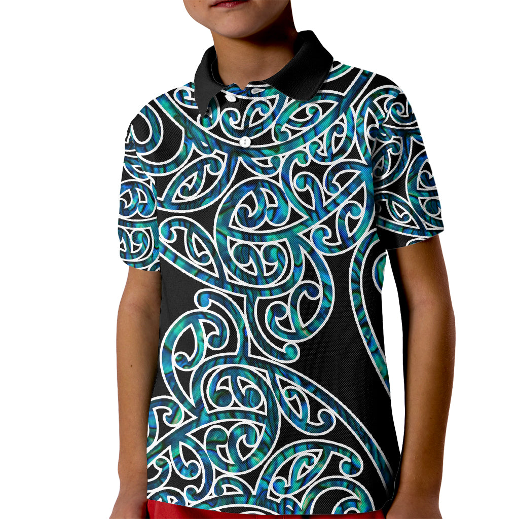 New Zealand Kid Polo Shirt Maori Pattern Papua Shell LT6 Kid Green - Polynesian Pride