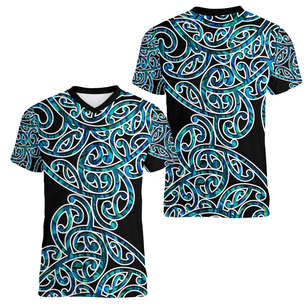 New Zealand Women V Neck T Shirt Maori Pattern Papua Shell LT6 - Polynesian Pride
