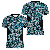 New Zealand Women V Neck T Shirt Maori Pattern Papua Shell LT6 - Polynesian Pride