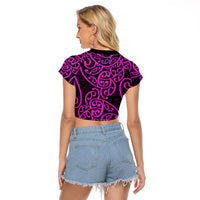 New Zealand Raglan Cropped T Shirt Maori Pattern Purple LT6 - Polynesian Pride