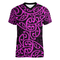 New Zealand Women V Neck T Shirt Maori Pattern Purple LT6 Female Purple - Polynesian Pride