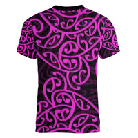 New Zealand Women V Neck T Shirt Maori Pattern Purple LT6 - Polynesian Pride