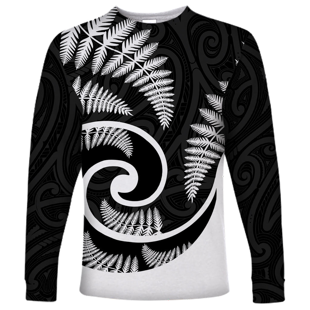 New Zealand Long Sleeve Shirt Maori With Silver Fern White LT6 Unisex White - Polynesian Pride