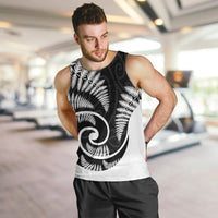 New Zealand Men Tank Top Maori With Silver Fern White LT6 - Polynesian Pride