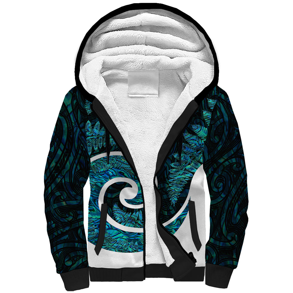 New Zealand Sherpa Hoodie Maori With Silver Fern Papua Shell Green Ver.1 LT6 Unisex Green - Polynesian Pride