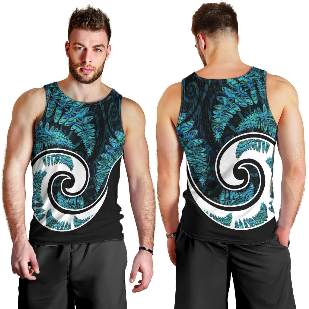 New Zealand Men Tank Top Maori With Silver Fern Papua Shell Green Ver.2 LT6 - Polynesian Pride