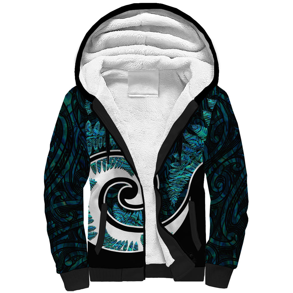 New Zealand Sherpa Hoodie Maori With Silver Fern Papua Shell Green Ver.2 LT6 Unisex Green - Polynesian Pride