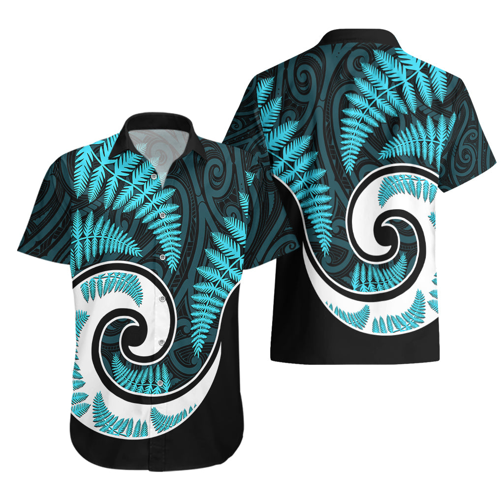 New Zealand Hawaiian Shirt Maori With Silver Fern Light Blue LT6 - Polynesian Pride