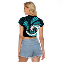 New Zealand Raglan Cropped T Shirt Maori With Silver Fern Light Blue LT6 - Polynesian Pride