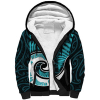 New Zealand Sherpa Hoodie Maori With Silver Fern Light Blue LT6 Unisex Blue - Polynesian Pride