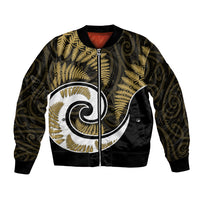 New Zealand Bomber Jacket Maori With Silver Fern Gold LT6 Unisex Gold - Polynesian Pride