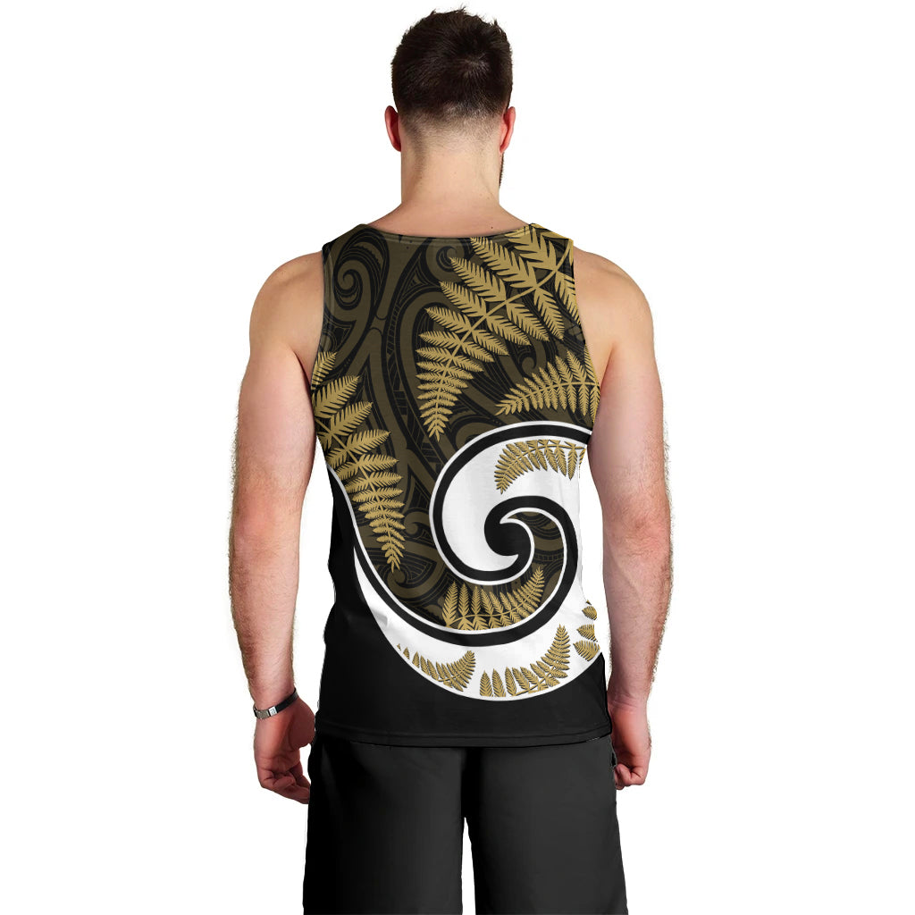New Zealand Men Tank Top Maori With Silver Fern Gold LT6 - Polynesian Pride