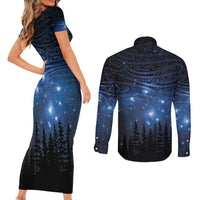 Matariki Te Tau Hou Māori Couples Matching Short Sleeve Bodycon Dress and Long Sleeve Button Shirt New Zealand Starry Sky