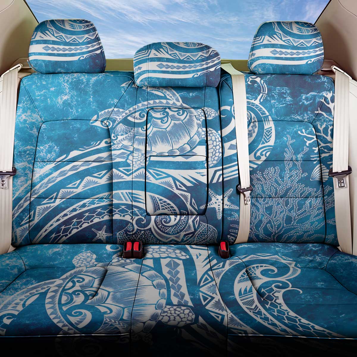 World Ocean Day Polynesian Pattern Back Car Seat Cover Crystal Waves LT7 One Size Blue - Polynesian Pride