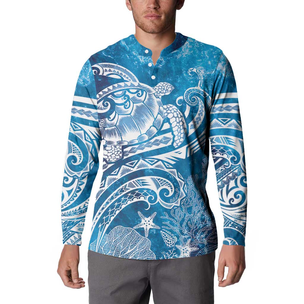 World Ocean Day Polynesian Pattern Button Sweatshirt Crystal Waves