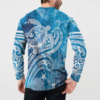 World Ocean Day Polynesian Pattern Button Sweatshirt Crystal Waves