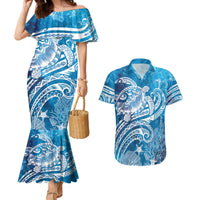 World Ocean Day Polynesian Pattern Couples Matching Mermaid Dress and Hawaiian Shirt Crystal Waves