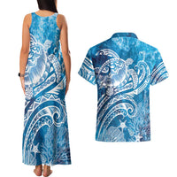 World Ocean Day Polynesian Pattern Couples Matching Tank Maxi Dress and Hawaiian Shirt Crystal Waves