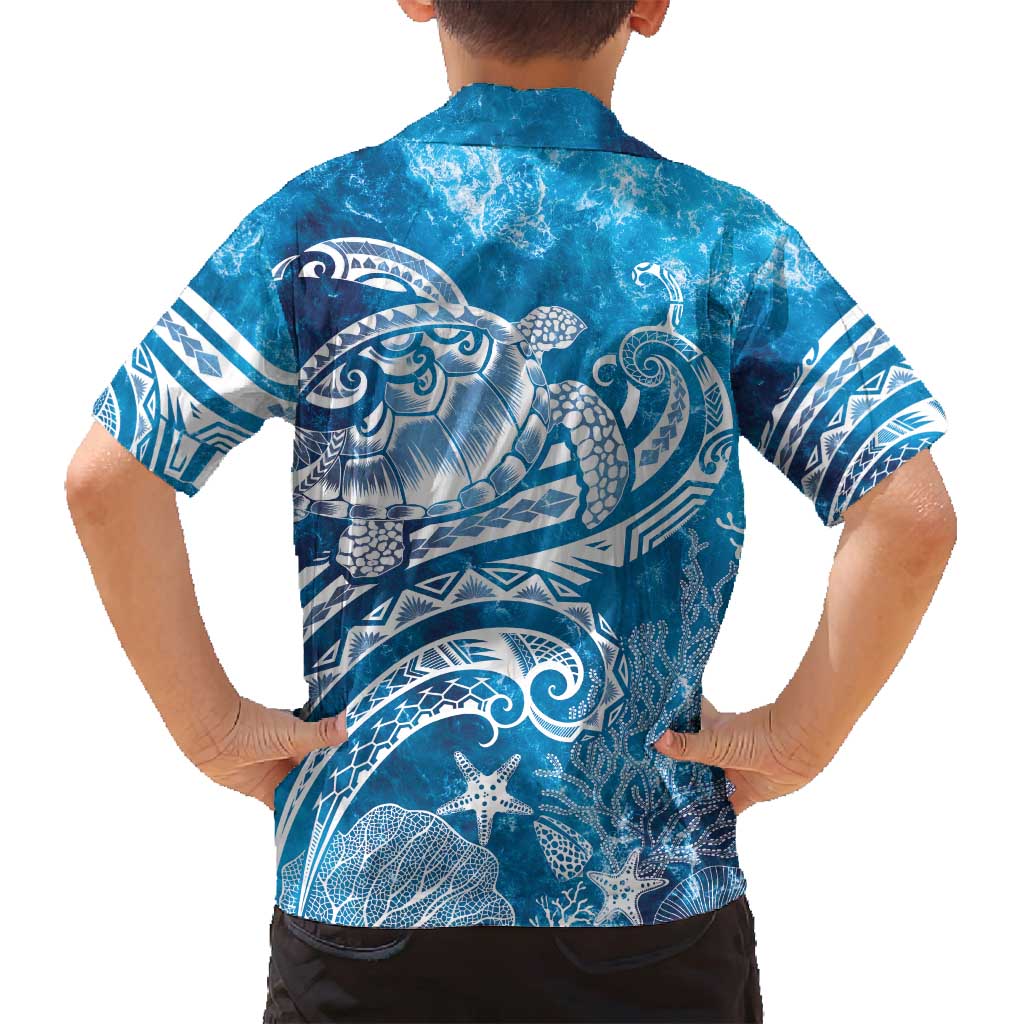 World Ocean Day Polynesian Pattern Family Matching Long Sleeve Bodycon Dress and Hawaiian Shirt Crystal Waves