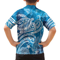 World Ocean Day Polynesian Pattern Family Matching Long Sleeve Bodycon Dress and Hawaiian Shirt Crystal Waves